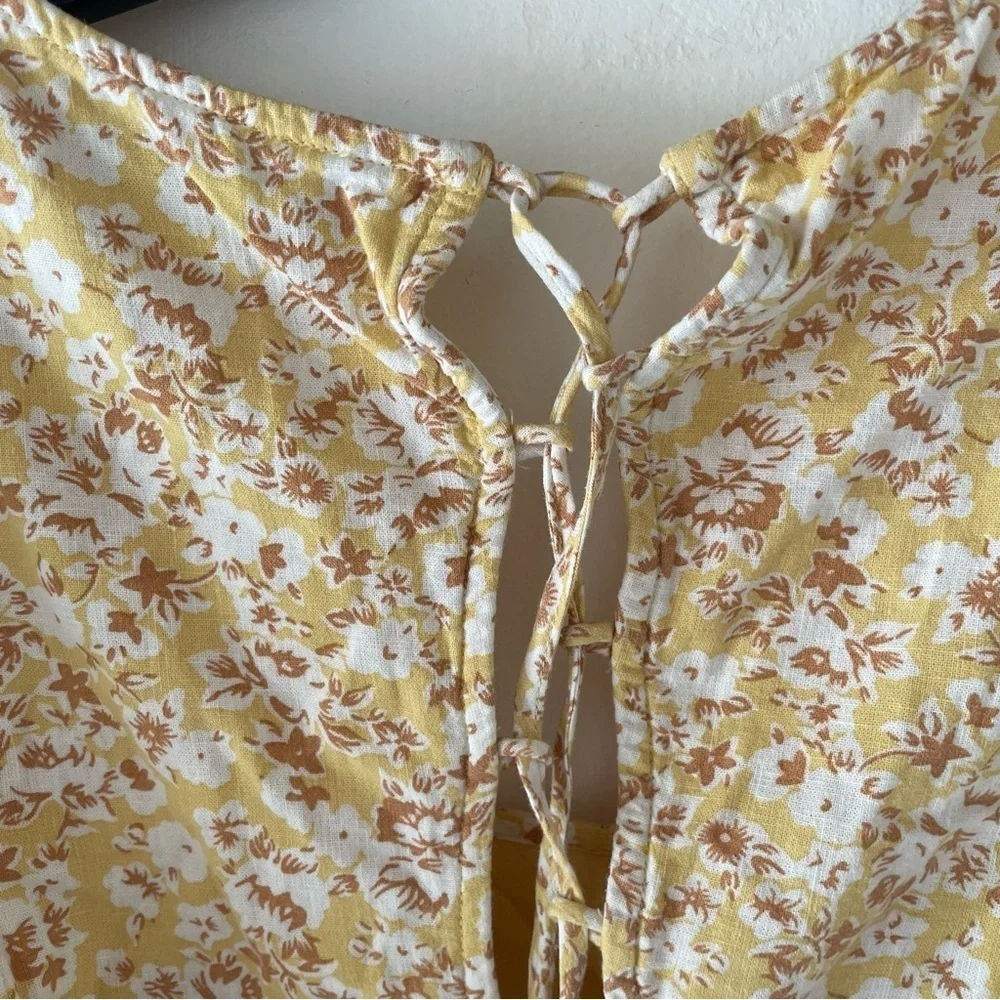 Abercrombie & Fitch tie back puff sleeve floral yellow top 37515